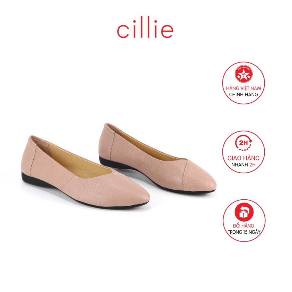 Giày búp bê mũi nhọn đế bằng da thật Cillie 1122 - Màu đen basic - Mang đi làm đi chơi | BigBuy360 - bigbuy360.vn