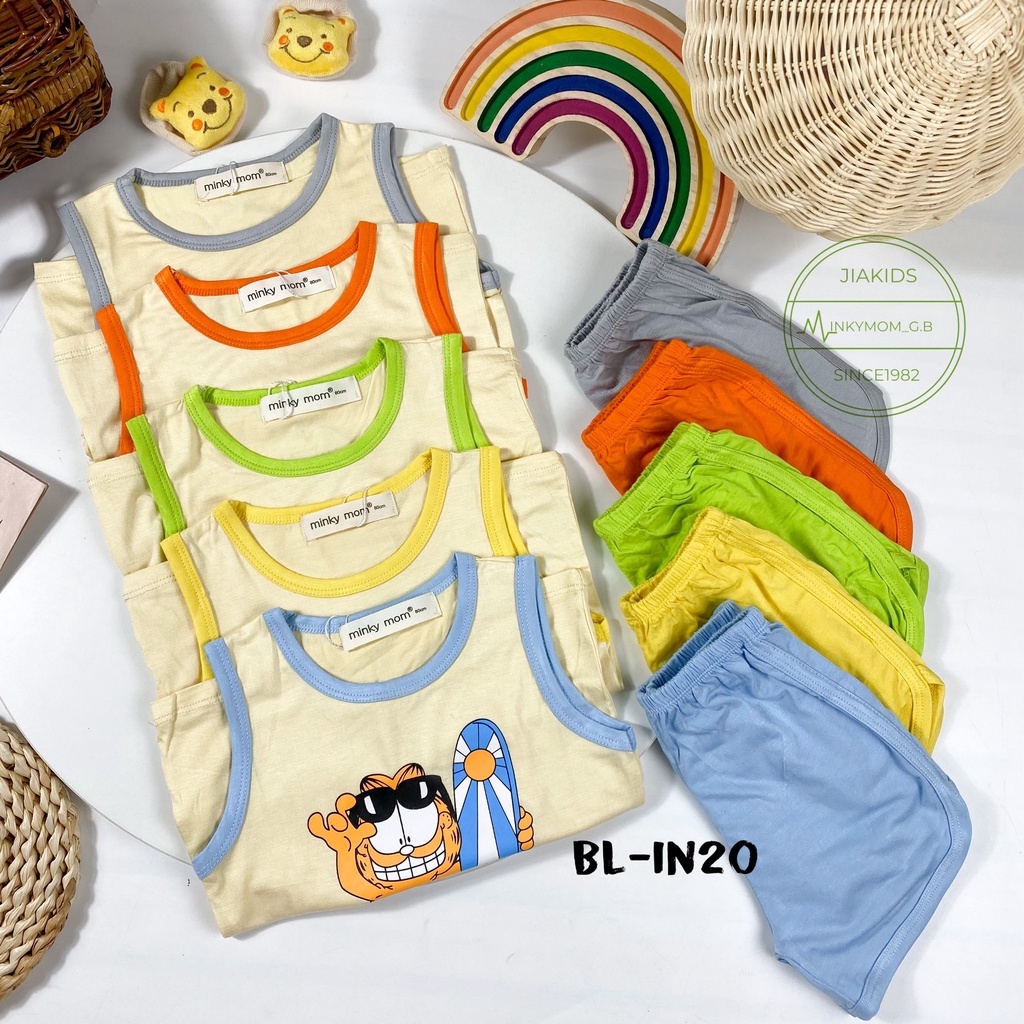 [Bé:6-27kg] Bộ Quần Áo Ba Lỗ Bé Trai Minky Mom, Vải Thun Lạnh Thoáng Mát Thoáng Mát In Hình Ngộ Nghĩnh- Mã: BL-IN20