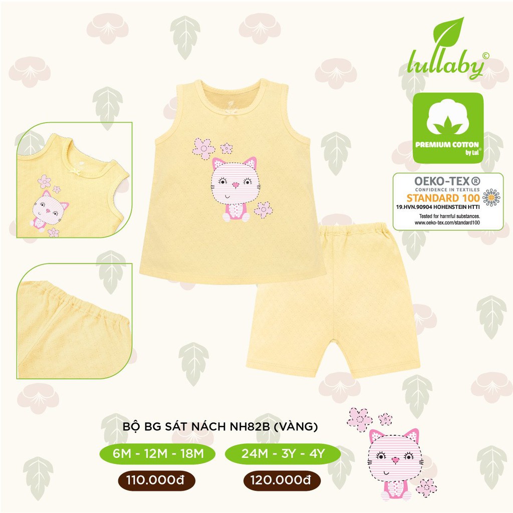 Bộ ba lỗ cotton vân thoáng Lullaby NH82B, bộ sát nách bé gái mềm mịn, cao cấp