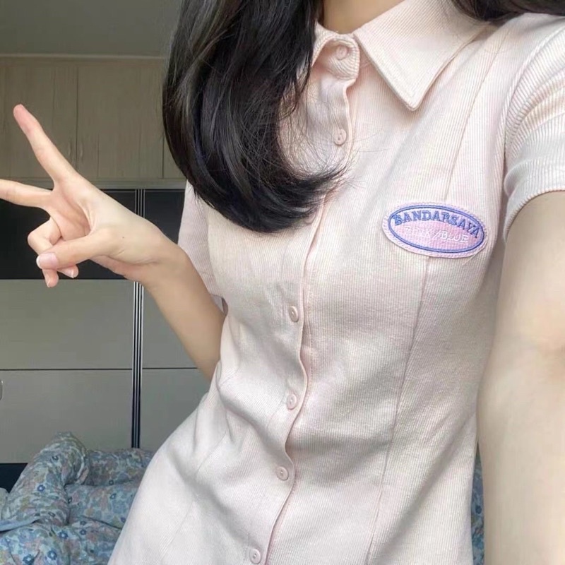 Váy len tăm cổ tàu màu hồng phấn pastel xinh xắn