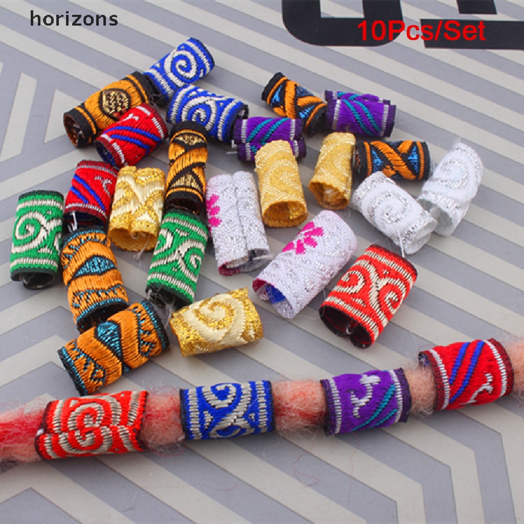 [horizons] Bộ 10 Hạt Xỏ Tóc Bện Bằng Vải Đầy Màu Sắc Phụ Kiện Trang Sức (h)