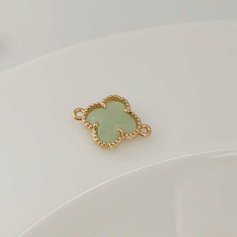 Hạt charm Mặt dây chuyền hình cỏ bốn lá mạ vàng 14K đính đá Zircon sang trọng 12mm DIY