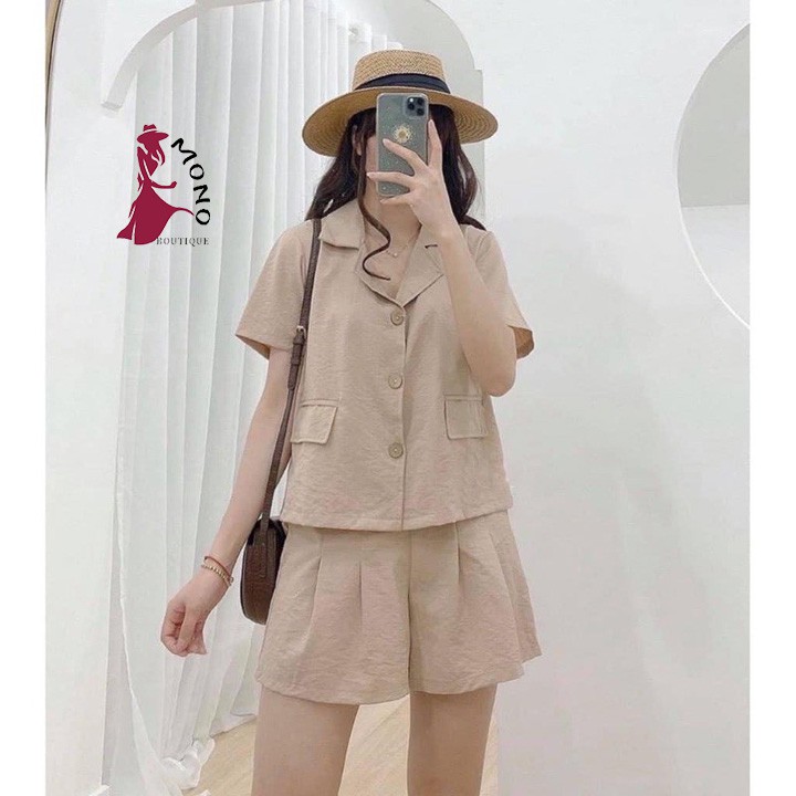 Set bộ áo vest quần short đũi ống rộng hai màu đen be siêu mát - Mono Boutique