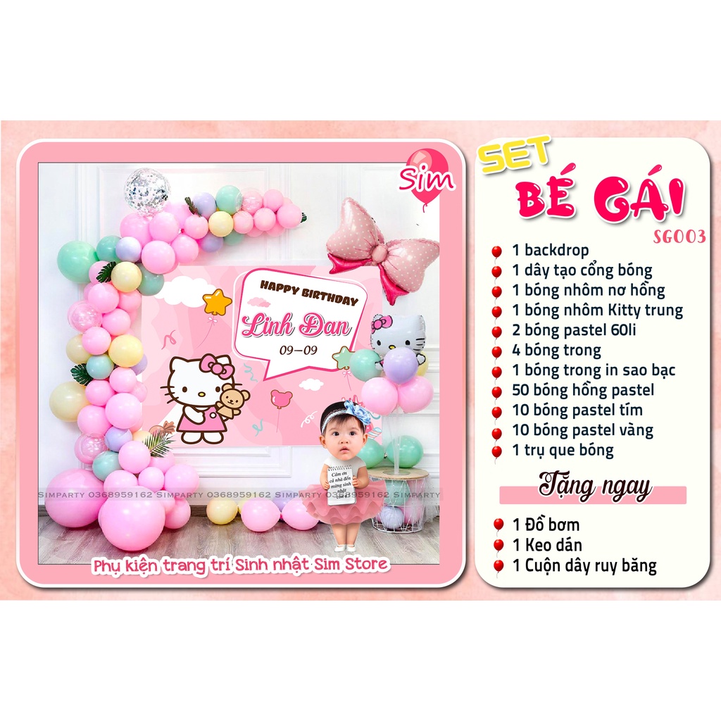 Set trang trí sinh nhật, trang trí thôi nôi, đầy tháng bé gái hot trend siêu dễ thương trọn bộ đầy đủ Simparty