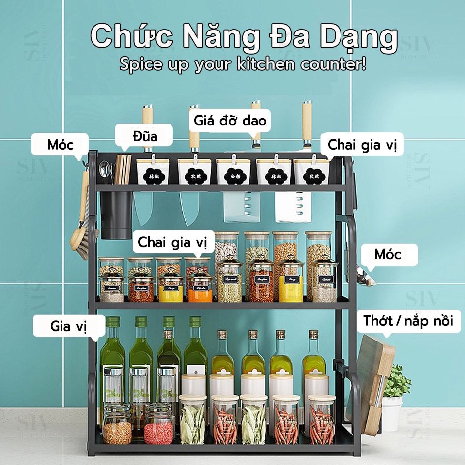 SIV Kệ Đựng Gia Vị 3/4 tầng Kệ hũ gia vị để bát dao thớt