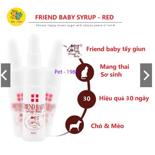 Siro Uống Friend Baby lọ 5ml ngăn ngừa sảy thai ở chó mèo nhiễm giun sán
