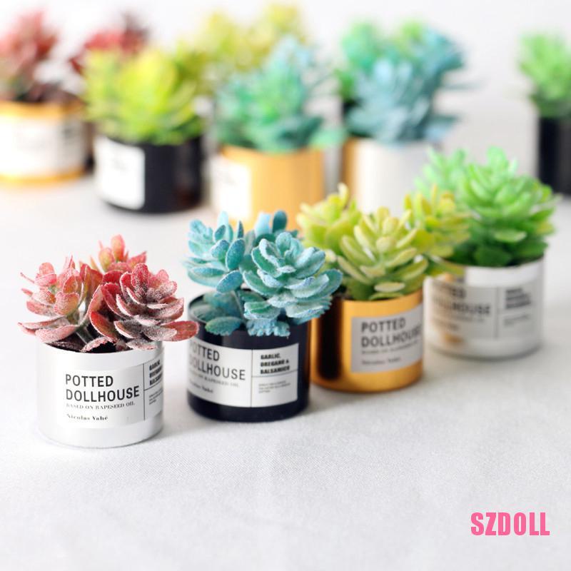 Mô Hình Chậu Cây Mini Màu Xanh Trang Trí Nhà Búp Bê 1:12