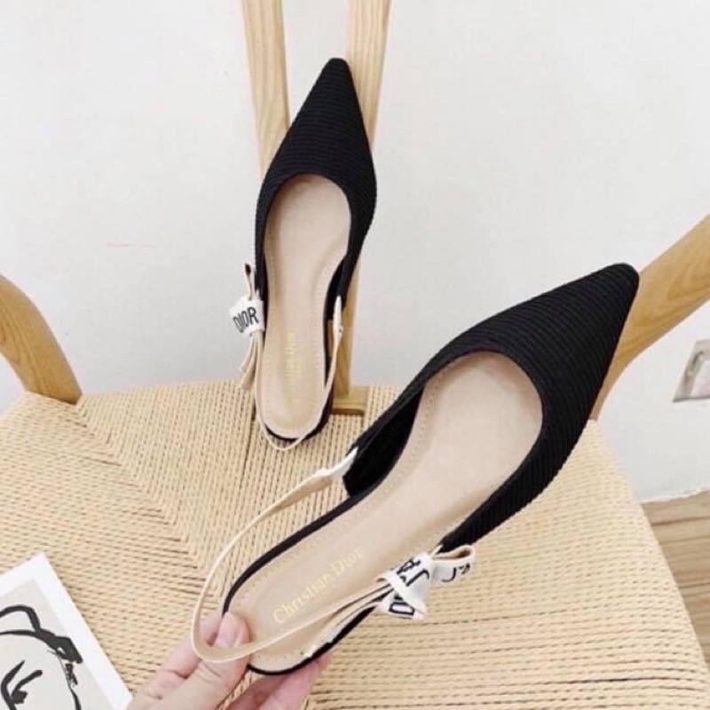 Giày sandal/cao gót nữ hở eo quai dior mũi nhọn bệt mềm êm chân