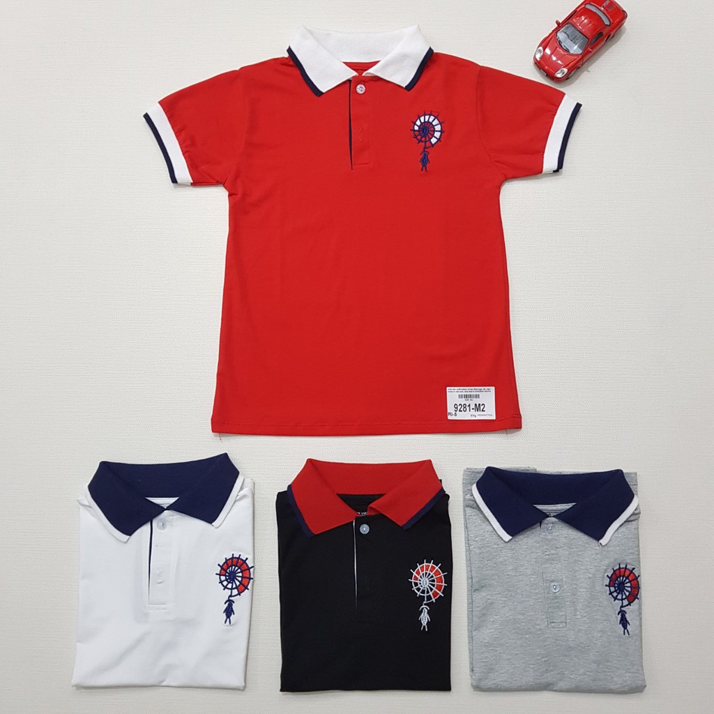 9281-M1- Áo BT cotton, cổ bẻ,thêu logo,trắng,Made in Việt Nam,size nhỡ 9-13/ri5,(combo 5 sản phẩm từ nhỏ đến lớn)