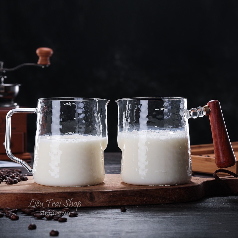 Ca đánh sữa thủy tinh ca rót bọt sữa pha cà phê capuchino latte 500ml