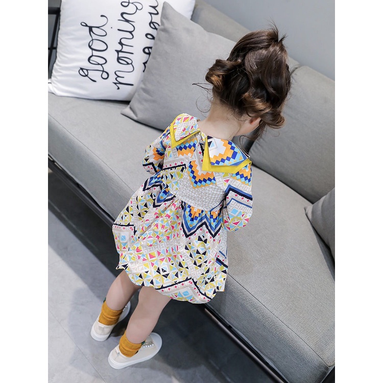 Váy be dài tay phối hoạ tiết thổ cẩm cho bé gái  N01095