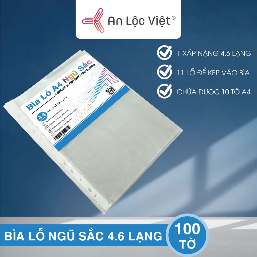 Bìa lỗ - File lỗ ngũ sắc A4 400gr / 460gr (100 tờ)