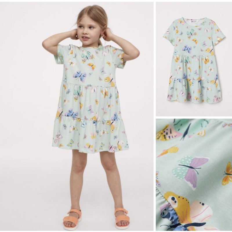 Váy cộc tay màu xanh mát mắt mẫu mới cho bạn lớn săn sale Uk sz 2-4y
