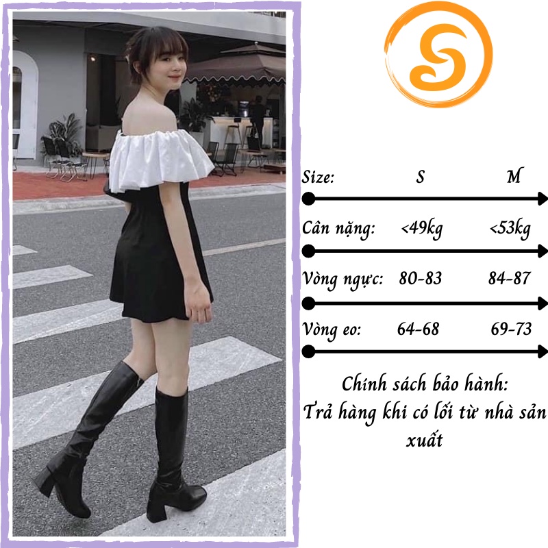 Váy nữ dáng xòe trễ vai phối ngực cách điệu bánh bèo Hàn Quốc V0023 | BigBuy360 - bigbuy360.vn