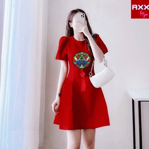 Đầm màu đỏ NADO, Váy đỏ mặc tết noel Xòe Vải Nhung Tuyết Thời Trang Tay Phồng Ngắn Thời Trang Nữ Đẹp Đi Chơi | BigBuy360 - bigbuy360.vn