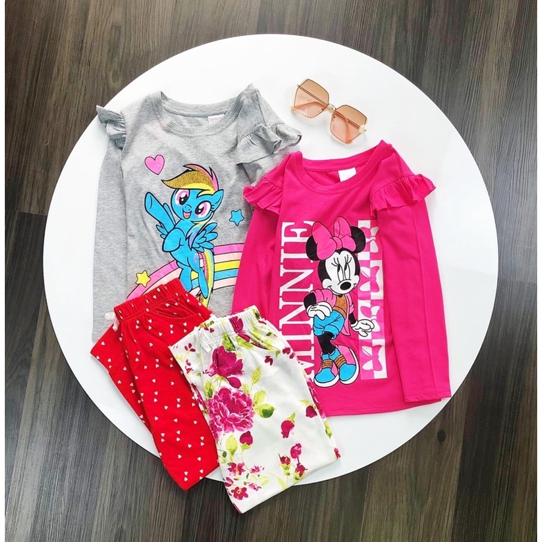 Bộ dài tay bé gái thun cotton Janeshop, Set quần áo thu đông mềm size đại 9-14: 20-45kg