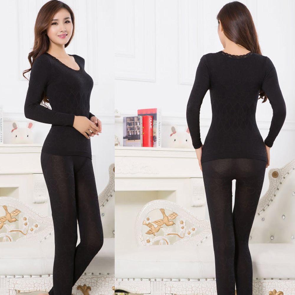 Bộ đồ lót dài giữ ấm kháng khuẩn phối ren không đường may gợi cảm chất lượng cao cho nữ