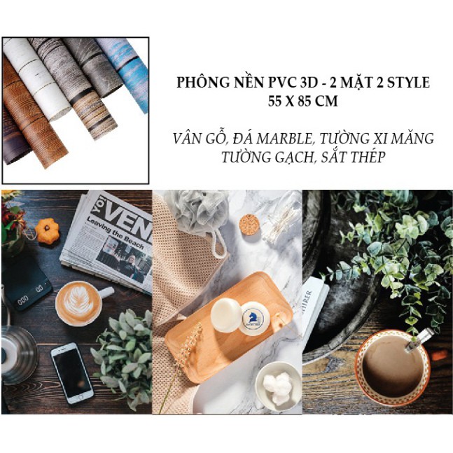 (30++) PHÔNG NỀN 3D 2 mặt họa tiết trang trí chụp ảnh, Bìa dày background chụp ảnh sản phẩm bề mặt pvc không thấm nước