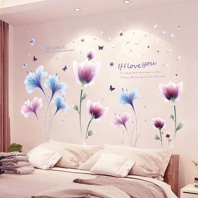 Decal dán tường hoa xanh tím