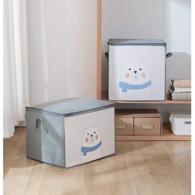 Túi vải cotton mềm đựng quần áo đa năng gấp gọn họa tiết hình thú dễ thương