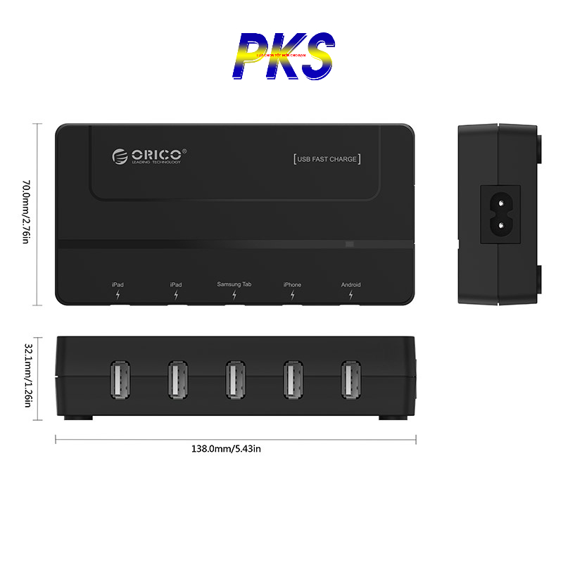 Bộ sạc để bàn ORICO DCH-5U 5 cổng nhanh USB 5V 6A Tối đa 30W màu đen - Hàng chính hãng