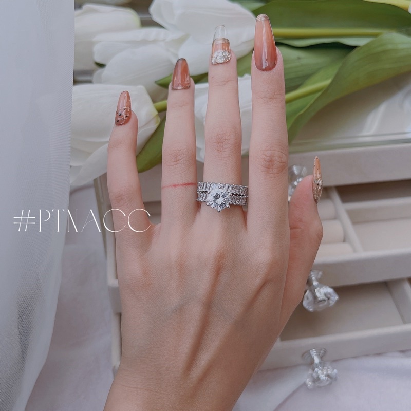 Set nhẫn paguet xi bạch kim, xi mạ vàng, bộ nhẫn 2 chiếc đính đá paguet nhỏ đơn giản .PTNACC.
