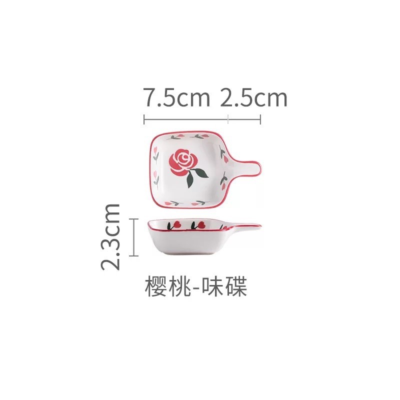 Đĩa gia vị dáng vuông Cherry hoa hồng Bắc Âu