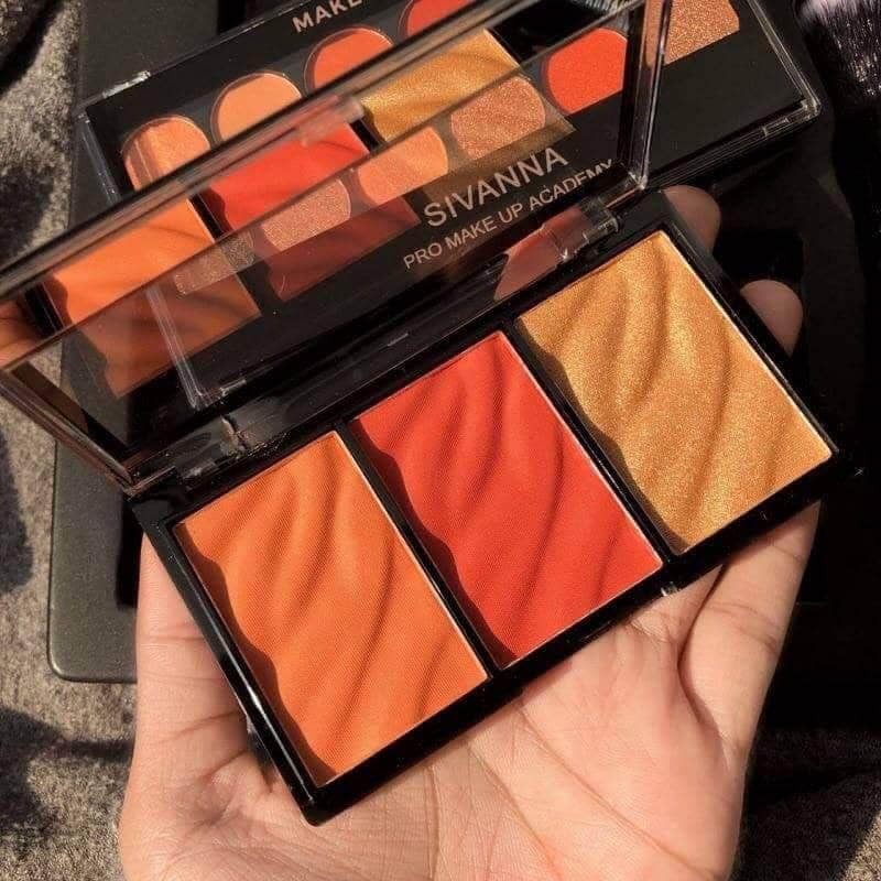 Set phấn mắt + má hồng + highlight Sivanna Colors Ultimate Essentials + cọ phấn.Cầm trên tay phê luôn rùi. Giá chỉ: 195k