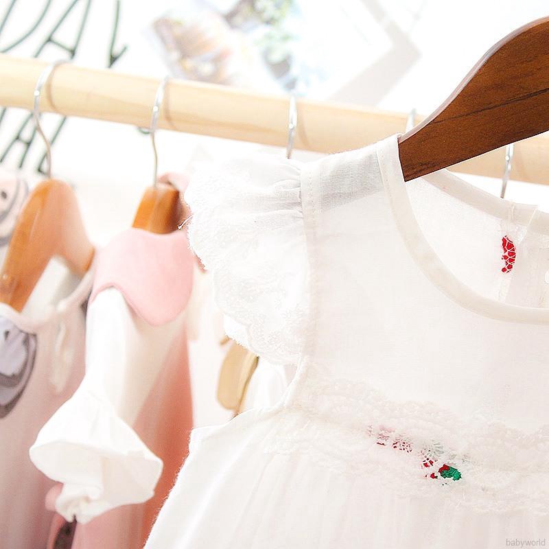 Đầm ngắn tay in hình quả dâu cho bé gái