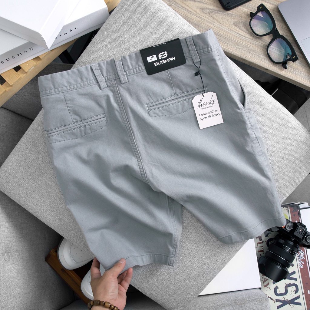Quần short Kaki Garment màu xám co giãn, năng động, trẻ trung - Bubman