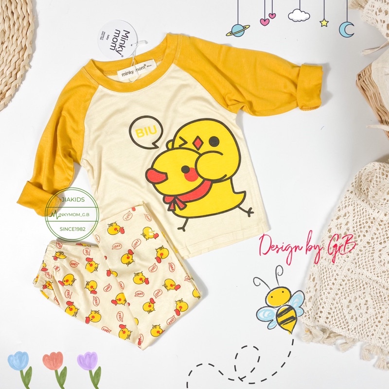 TDIN43 Bộ Tay Dài Quần Dài Thun Minkymom Tay Áo Raglan Quần Hình Nhỏ Cho Bé 8kg đến 19kg