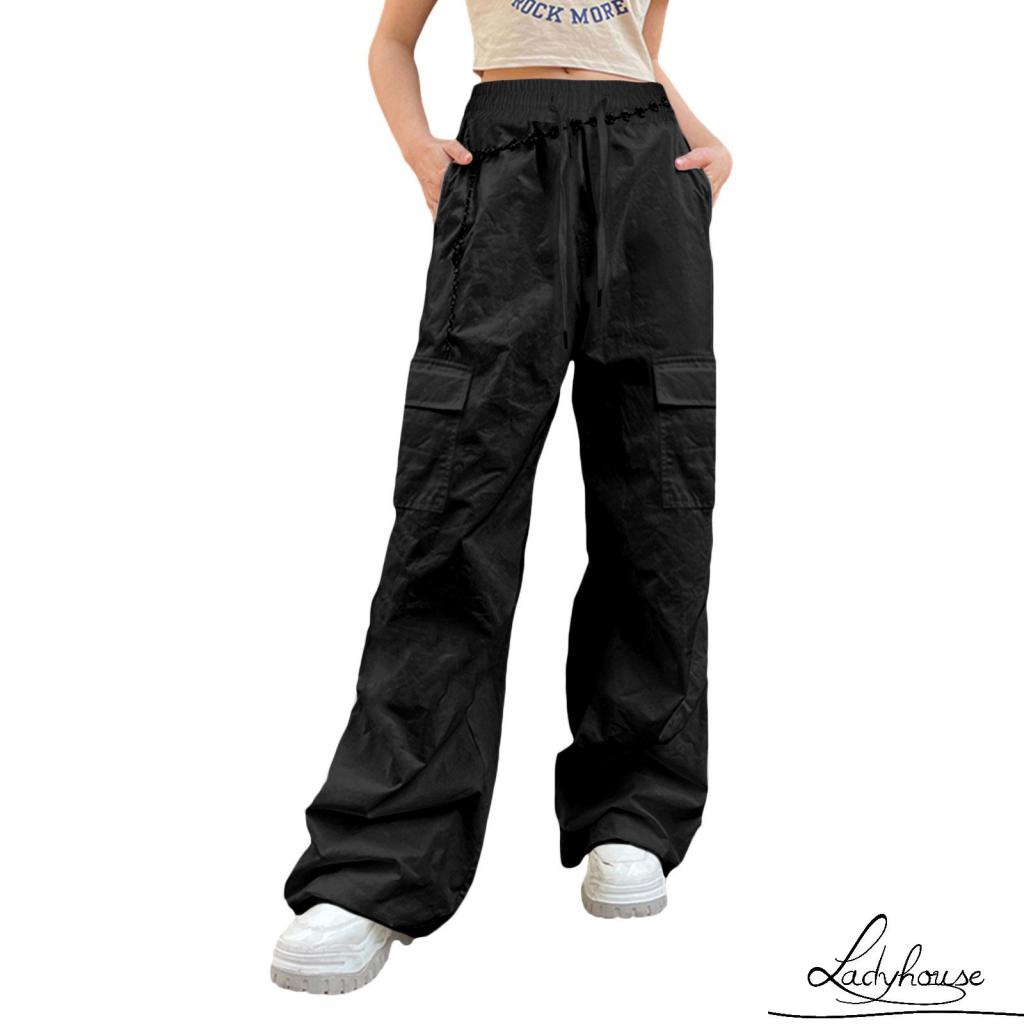 Quần Baggy Dài Ống Rộng Lưng Thun Rút Dây Màu Trơn Thời Trang Mùa Xuân Cho Nữ