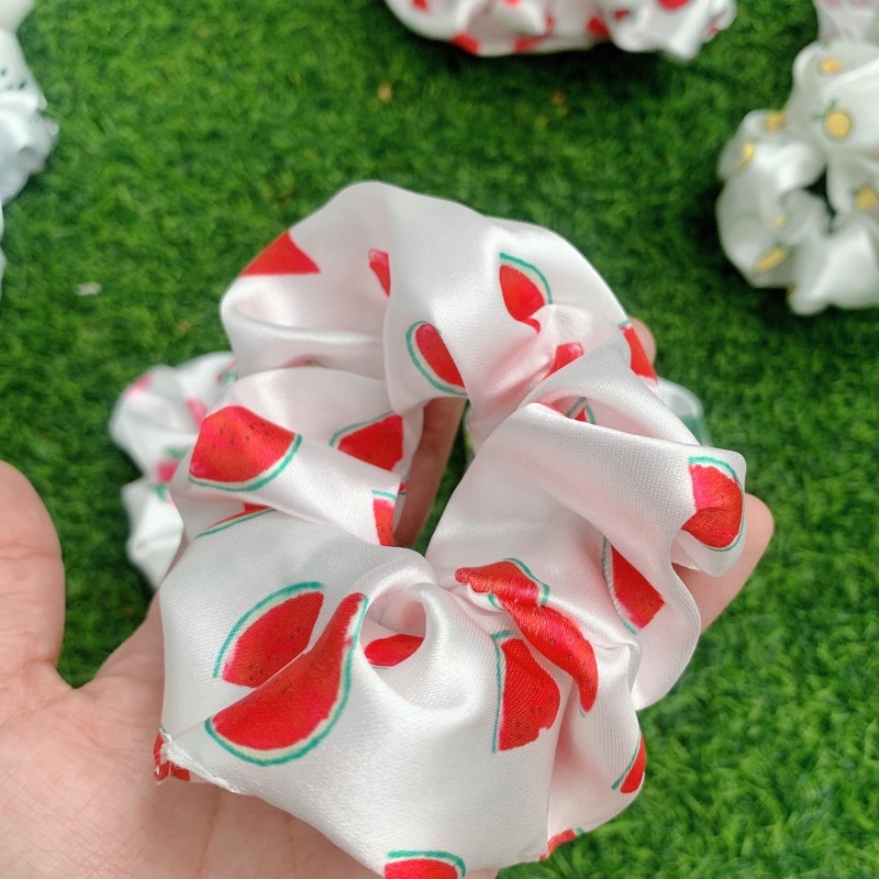 Dây buộc tóc, cột tóc scrunchies phi họa tiết trái cây tai thỏ siêu to 12cm Hàn Quốc siêu rẻ-JAMI-CT_LUA_TC