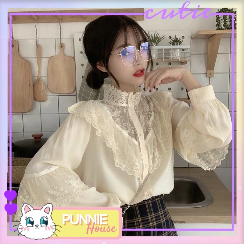 ÁO KIỂU BÁNH BÈO 🎀🎀 CỔ VOAN LƯỚI TAY VIỀN REN CỰC DỄ THƯƠNG