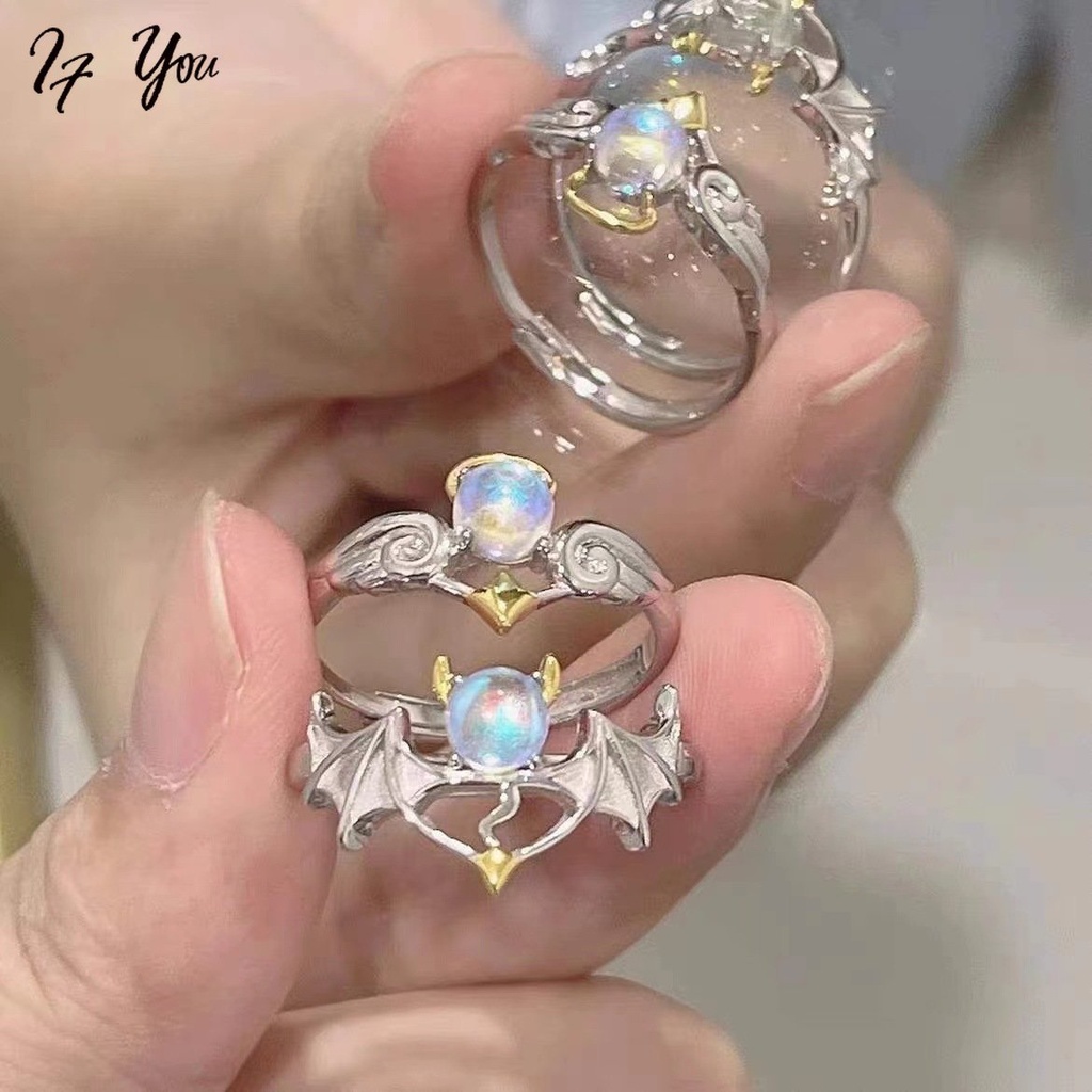 Nhẫn AY bạc dạng mở hình thiên thần ngọt ngào có thể điều chỉnh cho cặp đôi