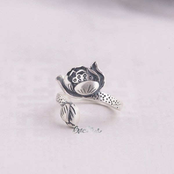 Nhẫn sen cổ điển f19 bạc nguyên chất