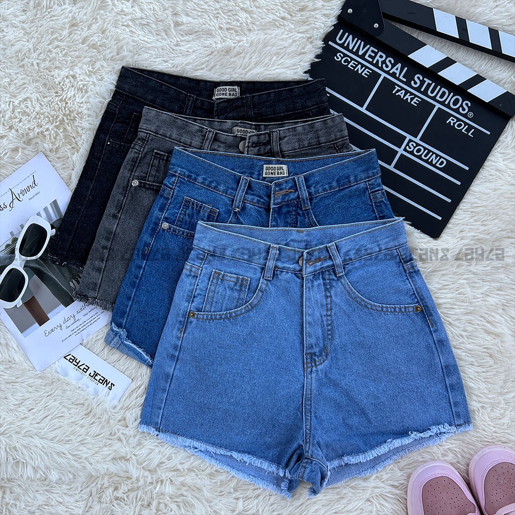 Quần Short Jean Nữ Trơn Tua Lai Layla Ver.021, Đùi Nữ Cạp Cao Chất Bò Mềm Mịn Ulzzang