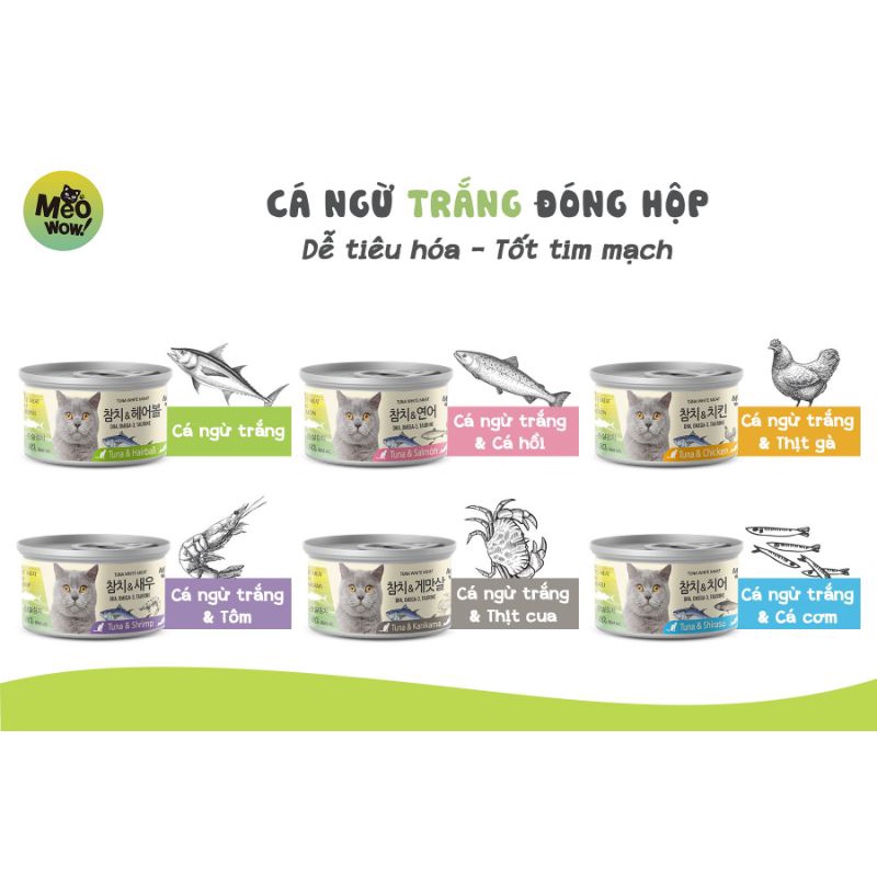 pate mèo MEO WOW lon 80g hàng pate thịt trắng cao cấp nhập khẩu Hàn Quốc