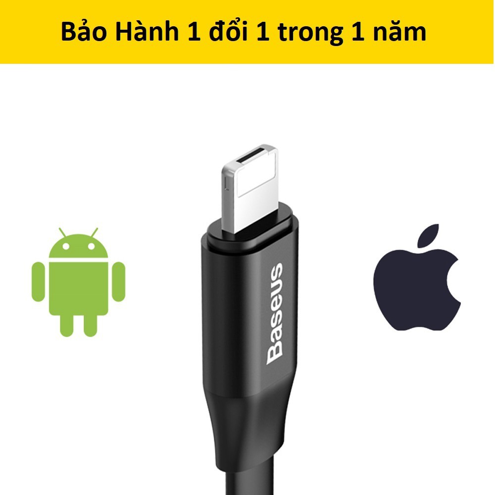 Cáp Sạc 2 Đầu 2 Trong 1 cho iPhone (IOS) | Samsung,Xiaomi,Oppo (Android),... Dài 23cm  - Chính Hãng Baseus