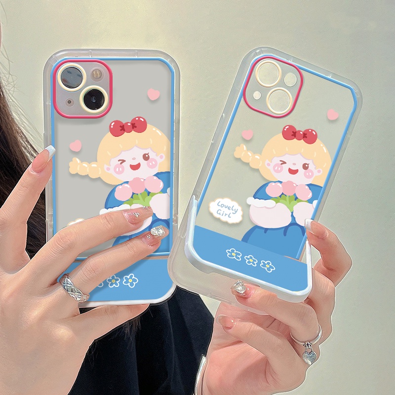 Ốp Điện Thoại Silicon TPU Mềm Trong Suốt Có Giá Đỡ Hình Cô Gái Cho Iphone 12 13 Pro SE 2020 6 6S 7 8 Plus X XS XR Max 11 Pro Max