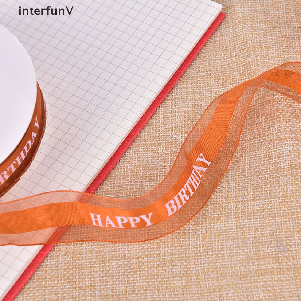 [InterfunV] Cuộn Dây Ruy Băng Polyester In Chữ Happy Birthday Gói Quà Tặng Sinh Nhật DIY