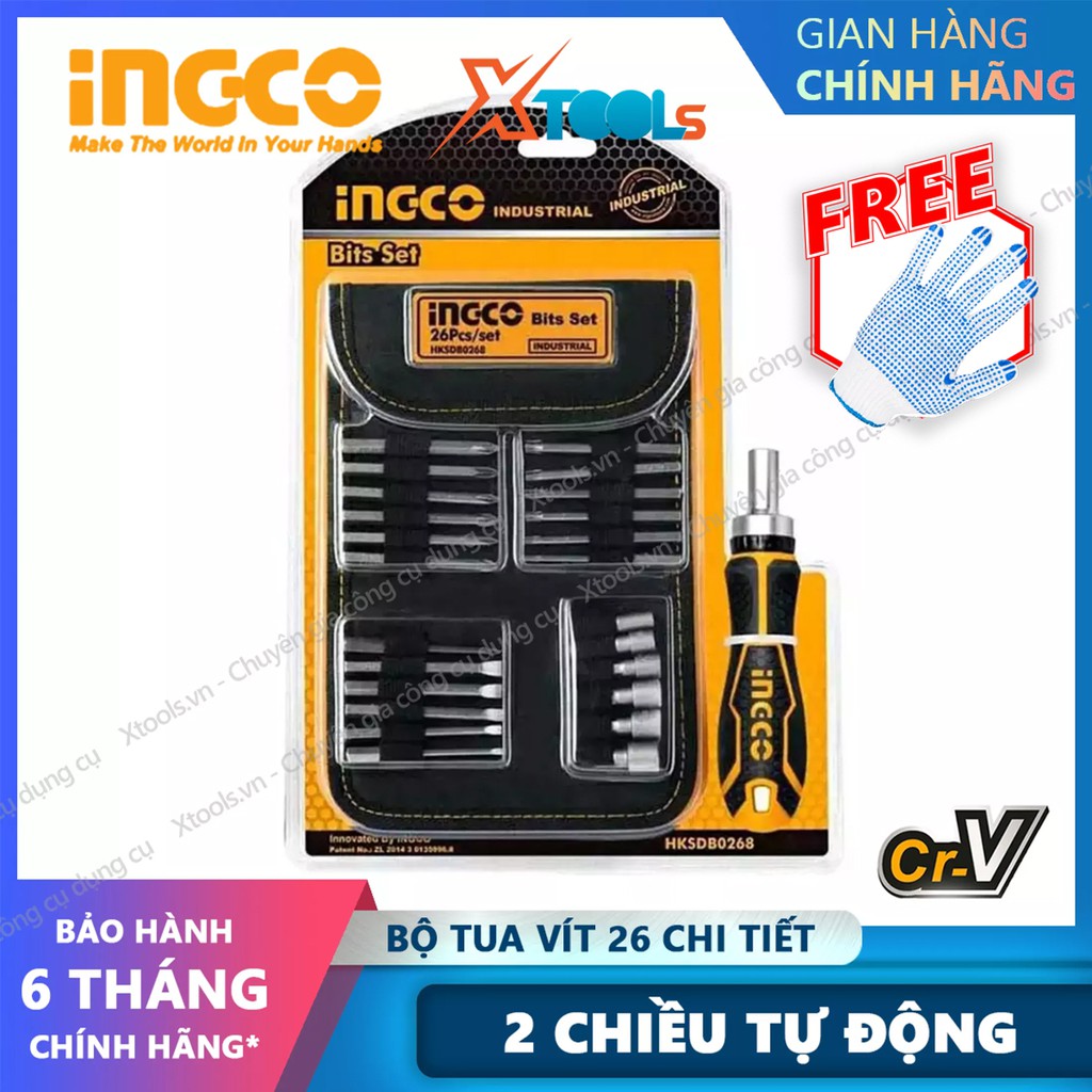 Bộ tua vít 2 chiều 26 chi tiết đa năng INGCO HKSDB0268 đóng mở 2 chiều tự động có nam châm, bộ tuốc nơ vít tự động