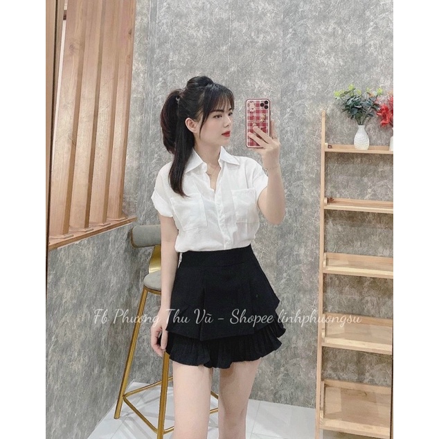 Áo sơ mi đũi tơ 2 túi cộc tay lật B70