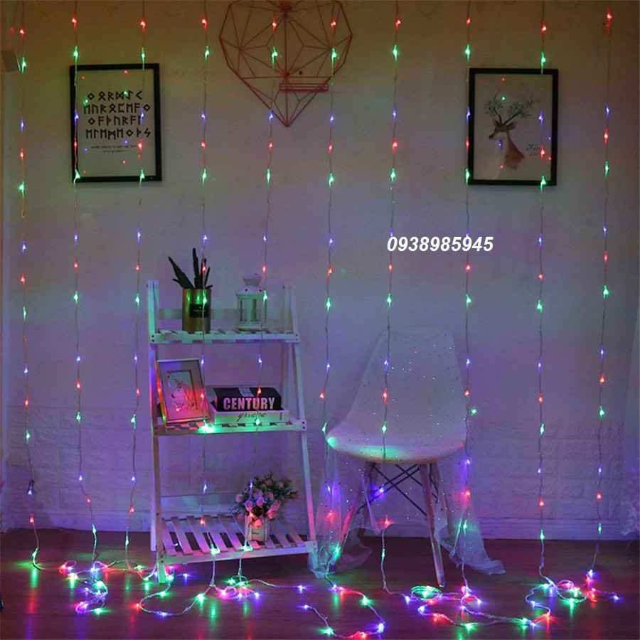 Đèn Led Trang Trí Thả Mành Kiểu Mưa Rơi Thác Nước 10 Sợi Dài 2.2m Ngang 3m Đủ Màu - Đèn Led Rèm Hiệu Ứng Mưa Rơi 3mx2m