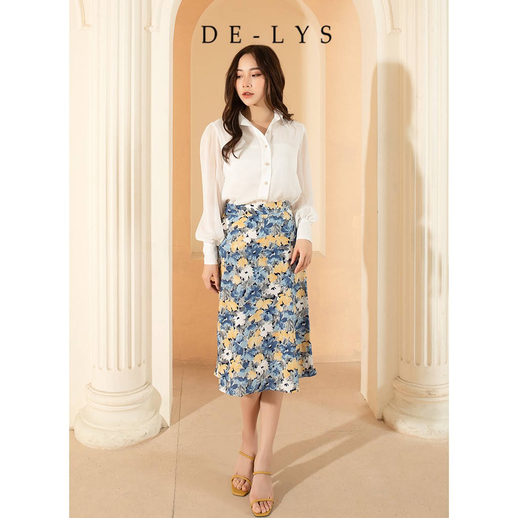 Chân váy chữ a công sở cao cấp Delys chân váy dài chữ a lưng cao họa tiết hoa xanh | BigBuy360 - bigbuy360.vn
