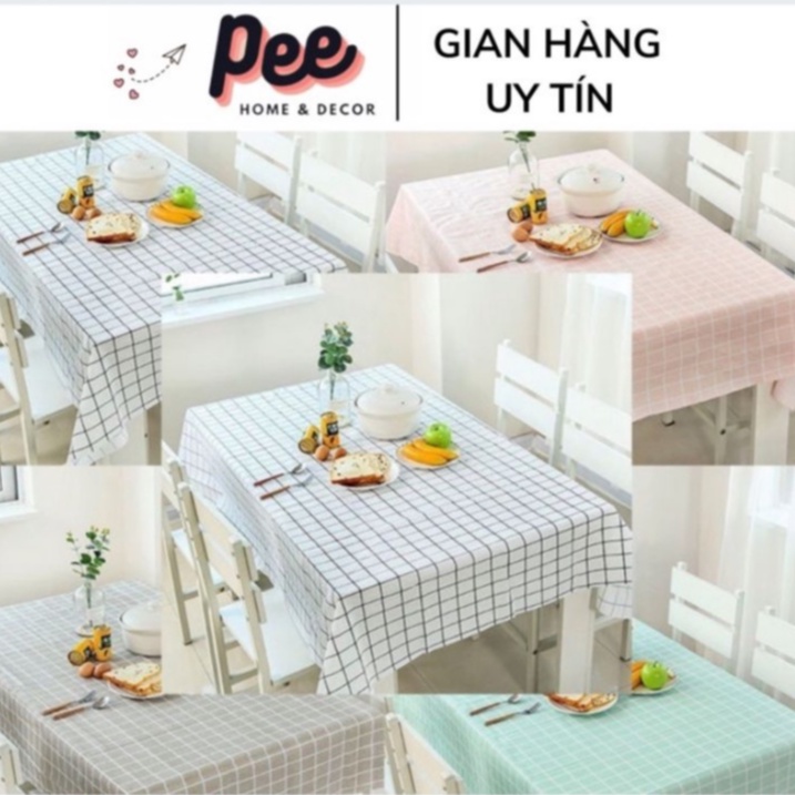 Khăn trải bàn vintage decor trang trí bàn ăn kiểu caro nhựa PVC chống thấm nước