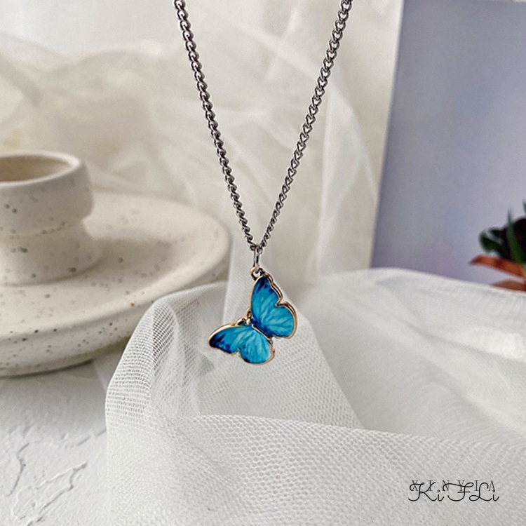 Vòng cổ mặt hình bướm màu xanh dương xinh xắn phong cách cổ điển dành cho nữ