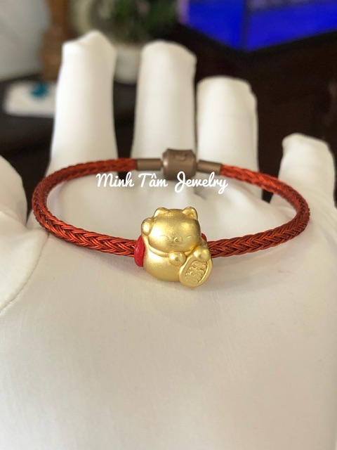 Vòng tay dây cước mèo thần tài bạc thật-Minh Tâm Jewelry