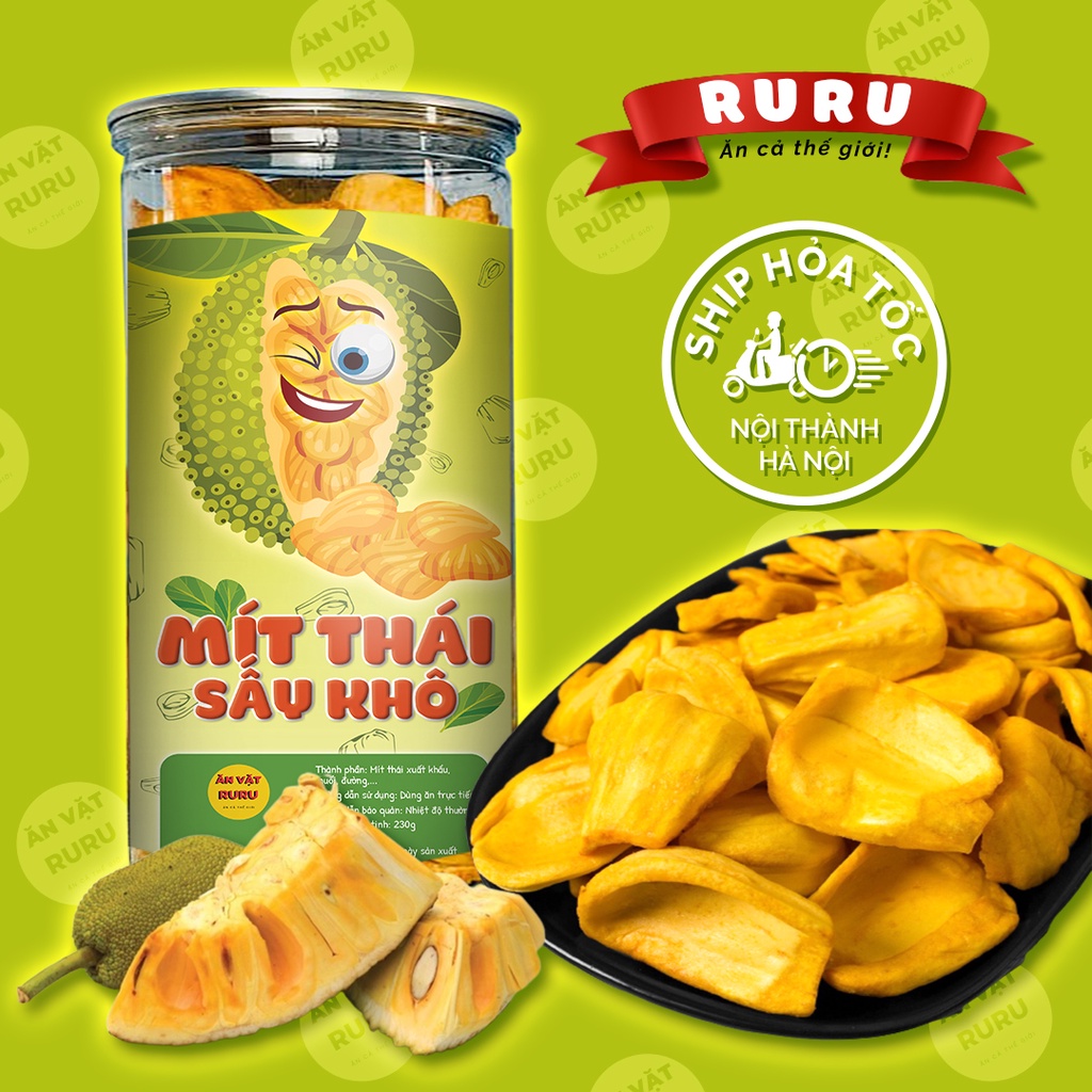 Mít thái sấy 230g, ăn vặt Ruru, mít xuất khẩu sấy mộc, vừa giòn vừa ngọt