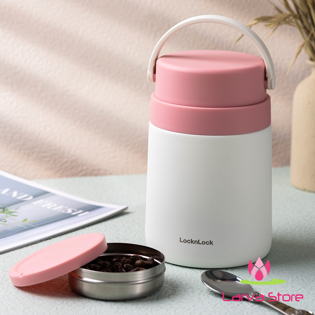 Hộp Cơm Giữ Nhiệt 2 Ngăn Kèm Muỗng Chính Hãng Lock&Lock Handle Food Jar 700ml - LHC8042